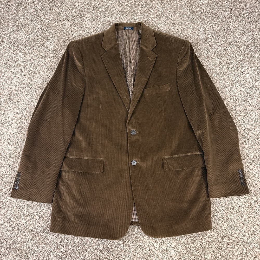 Saddlebred Sport Coat Mens 42 Brown Corduroy Two Button Jacket Plaid Lining